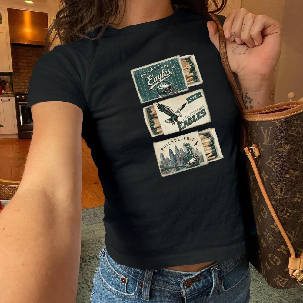 Philadelphia Eagles Matchboxes Football Sports Vintage Black Baby Tee